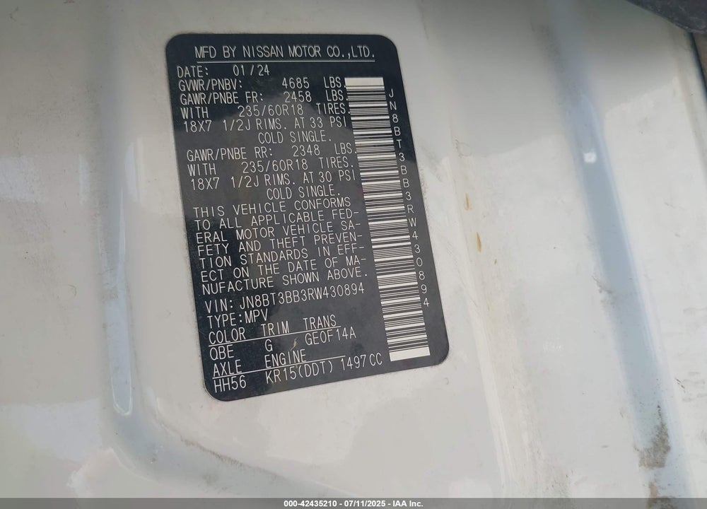 2024 NISSAN ROGUE VIN: JN8BT3BB3RW430894