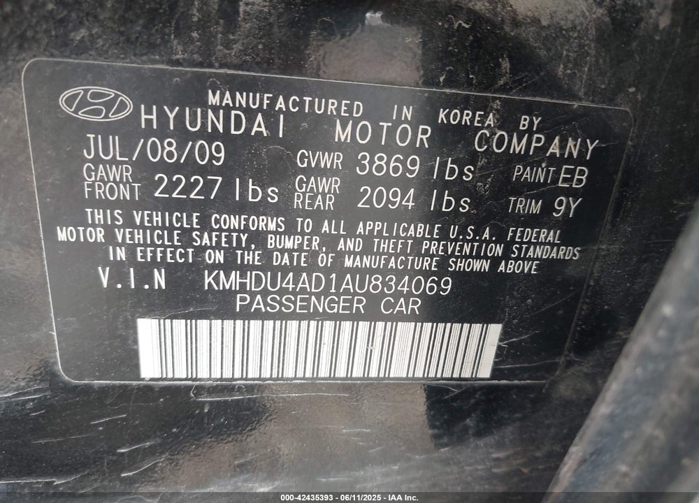 2010 HYUNDAI ELANTRA VIN: KMHDU4AD1AU834069