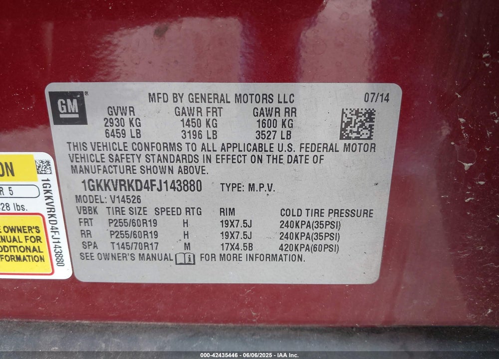 2015 GMC ACADIA SLT-1 VIN: 1GKKVRKD4FJ143880