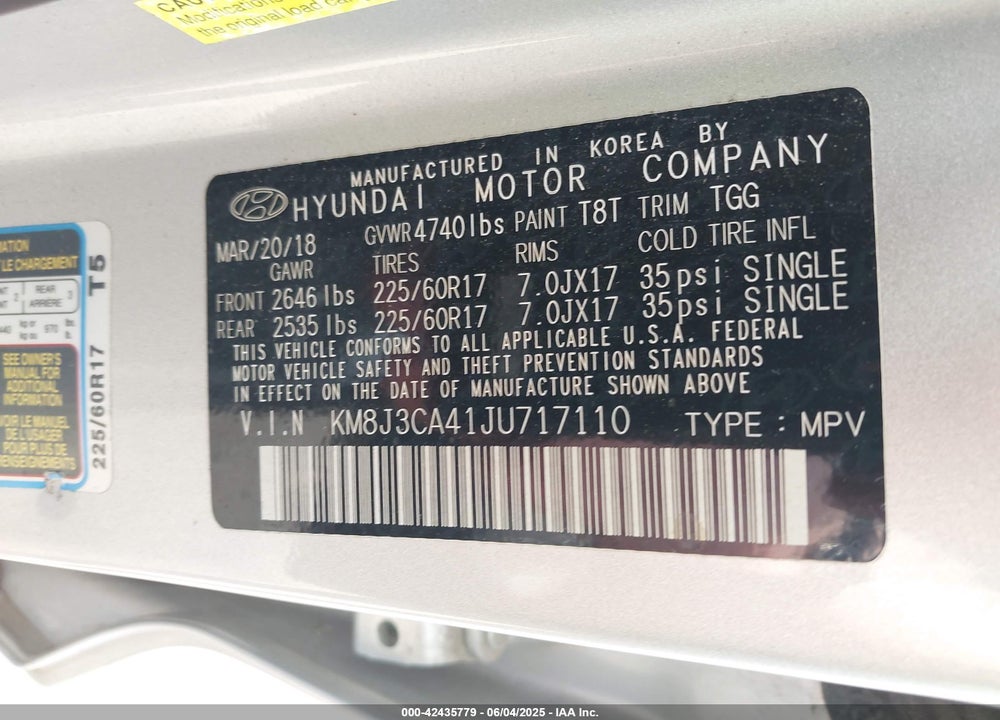 2018 HYUNDAI TUCSON VIN: KM8J3CA41JU717110