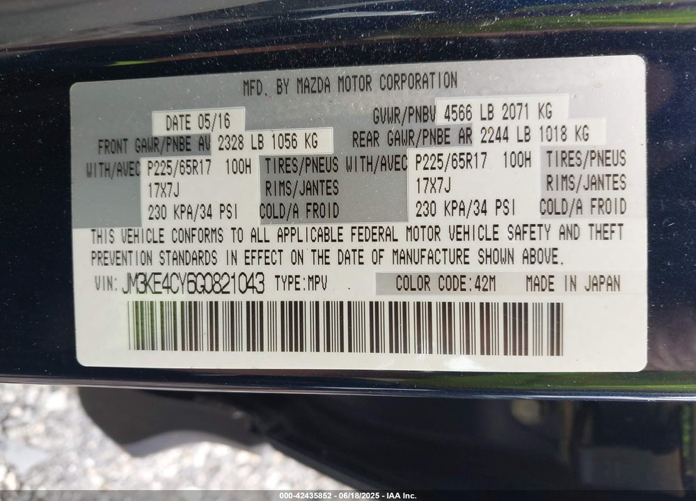 2016 MAZDA CX-5 VIN: JM3KE4CY6G0821043