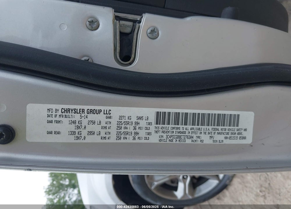 2014 DODGE JOURNEY VIN: 3C4PDCGB8ET276304