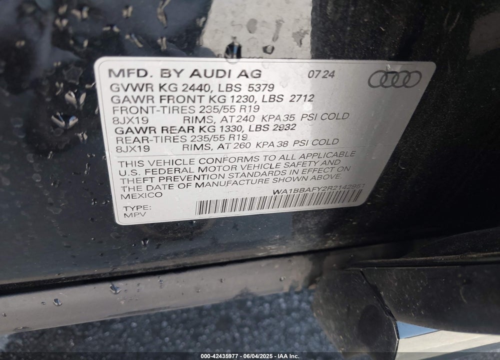 2024 AUDI Q5 PREMIUM PLUS 40 TFSI QUATTRO S TRONIC VIN: WA1BBAFY2R2142951