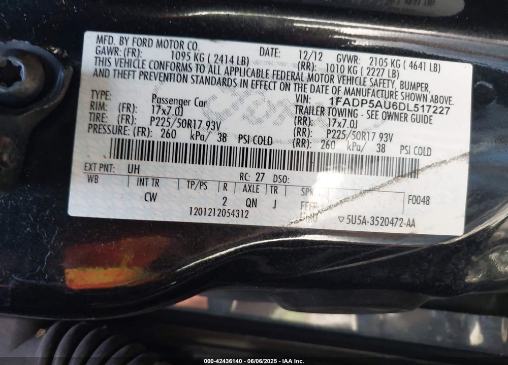 2013 FORD C-MAX HYBRID SE VIN: 1FADP5AU6DL517227