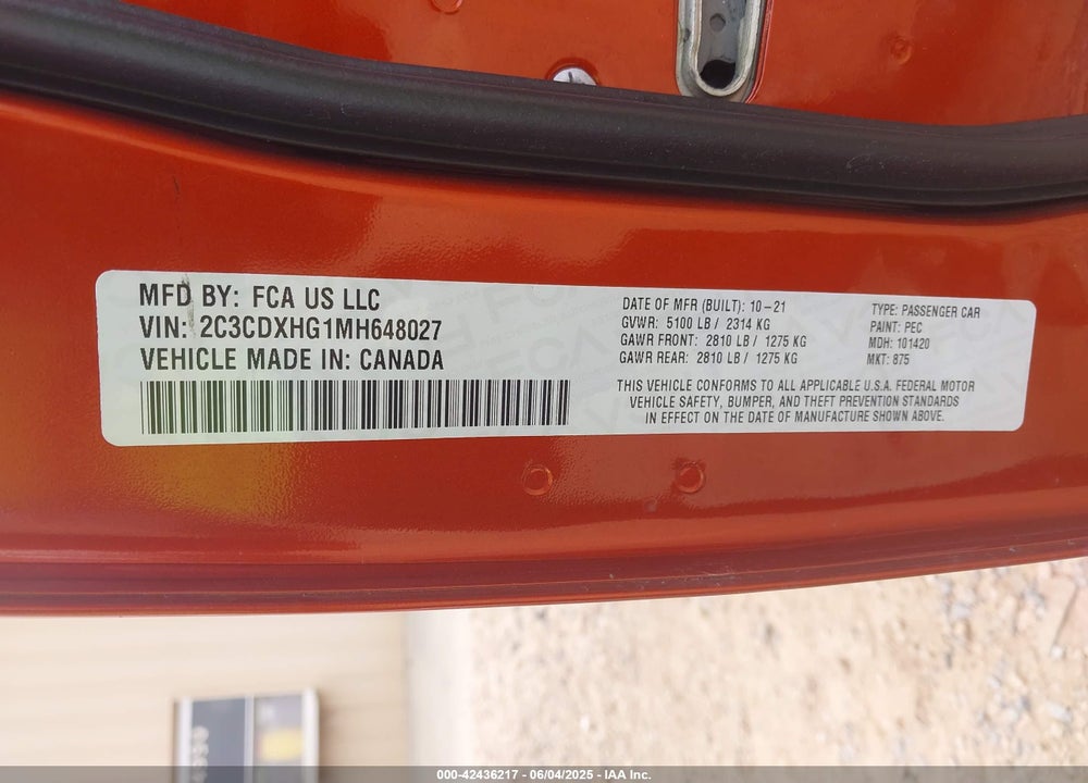 2021 DODGE CHARGER GT RWD VIN: 2C3CDXHG1MH648027