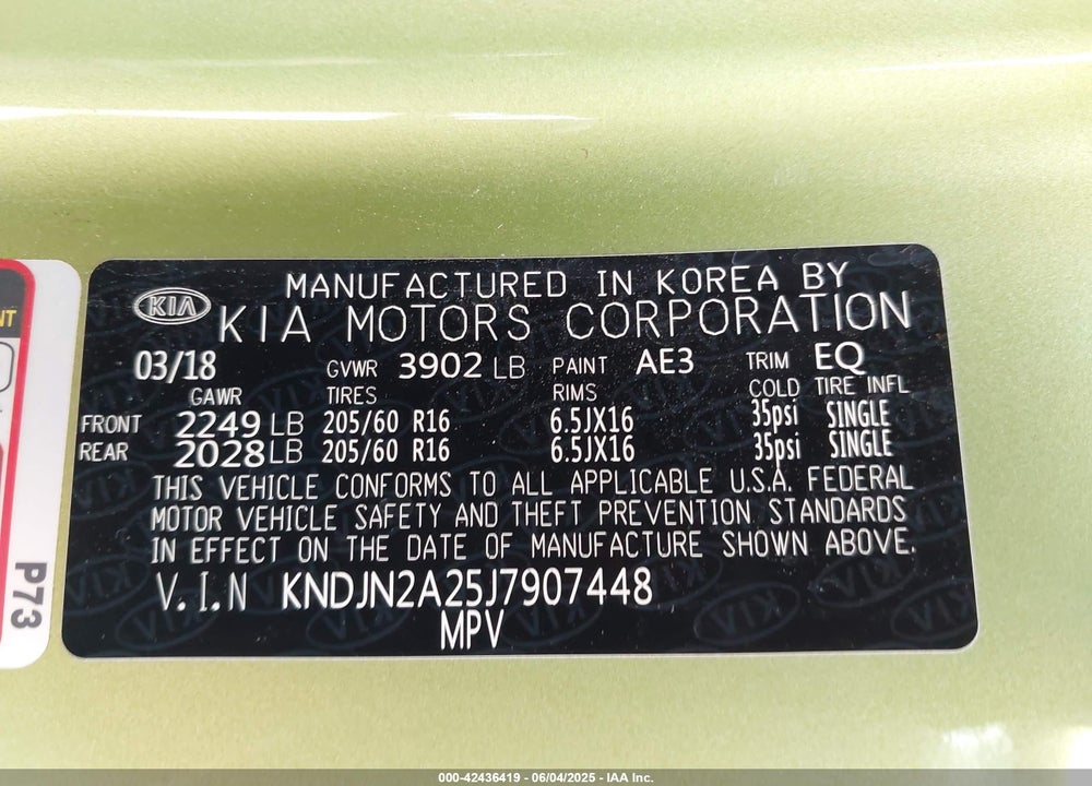 2018 KIA SOUL VIN: KNDJN2A25J7907448