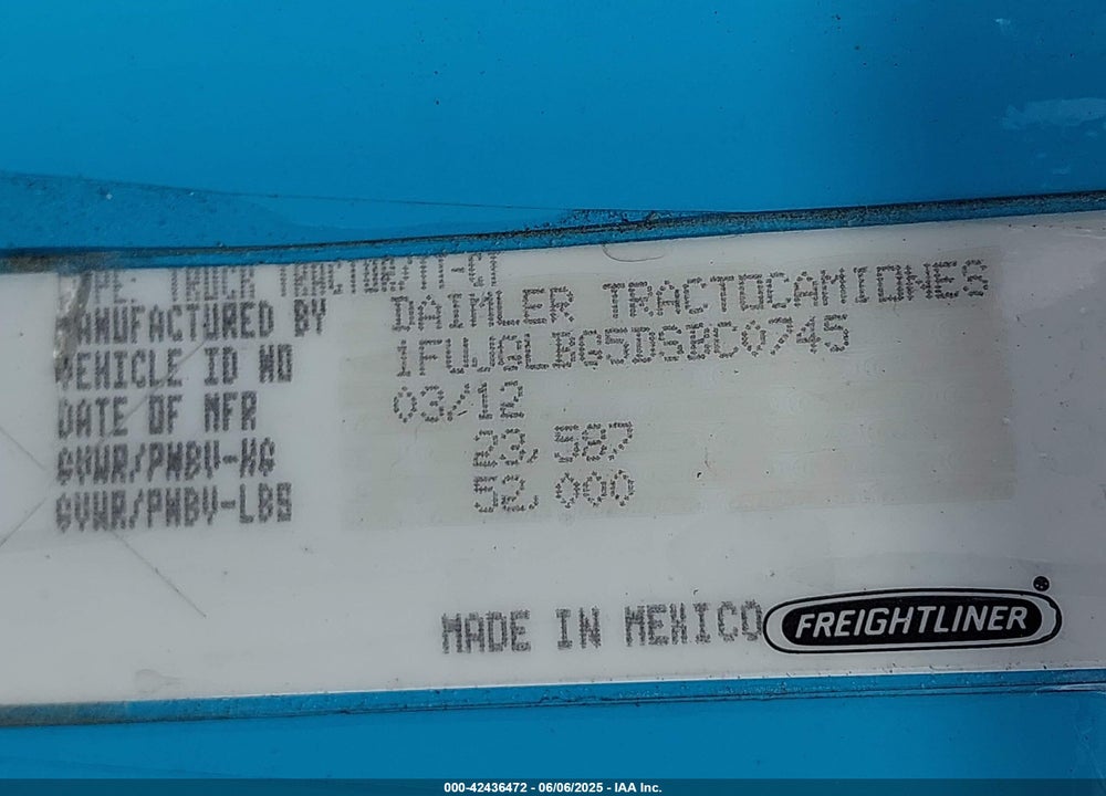 2013 FREIGHTLINER CASCADIA 125 --- VIN: 1FUJGLBG5DSBC0745