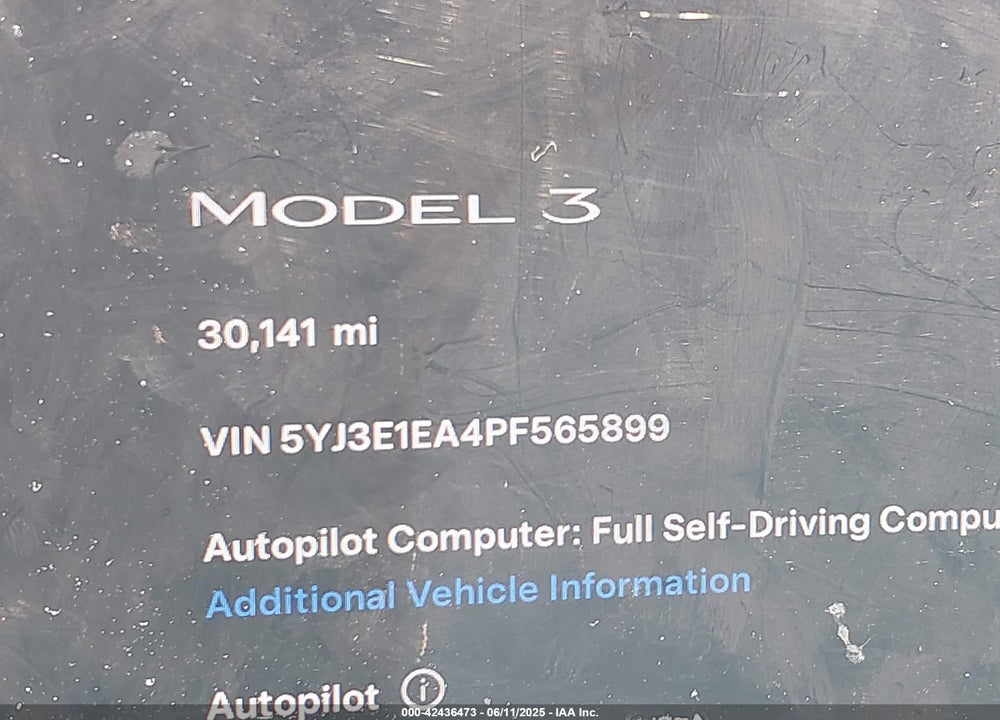 2023 TESLA MODEL 3 REAR-WHEEL DRIVE VIN: 5YJ3E1EA4PF565899