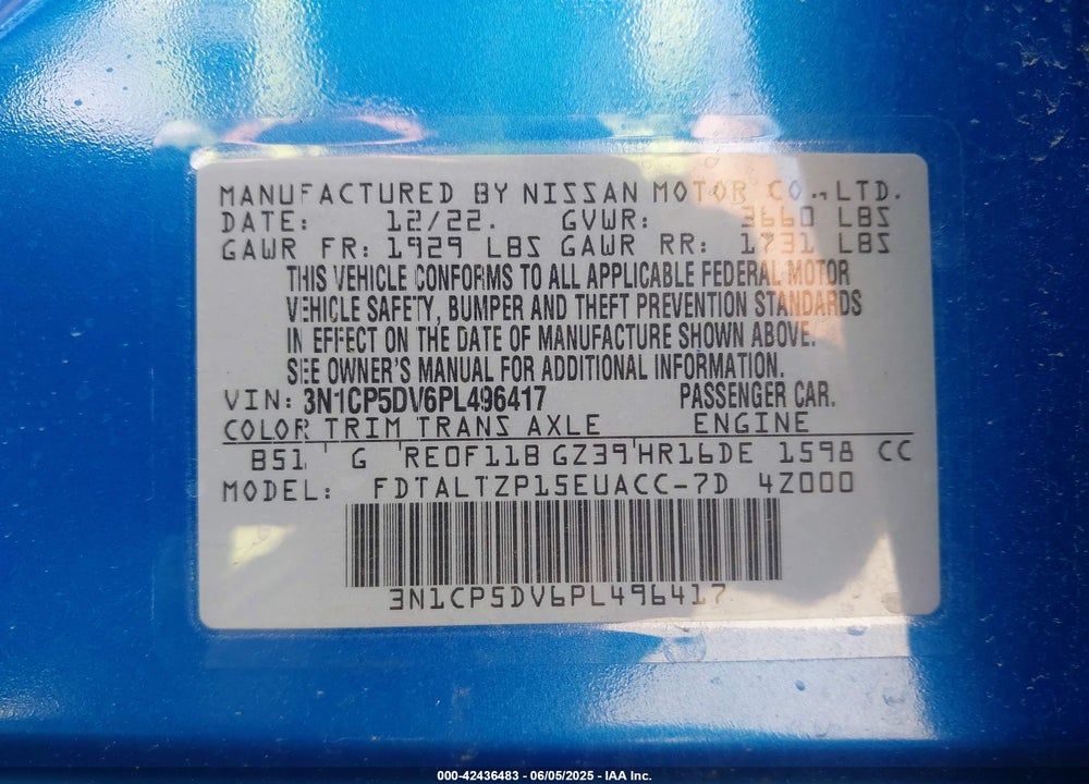 2023 NISSAN KICKS VIN: 3N1CP5DV6PL496417