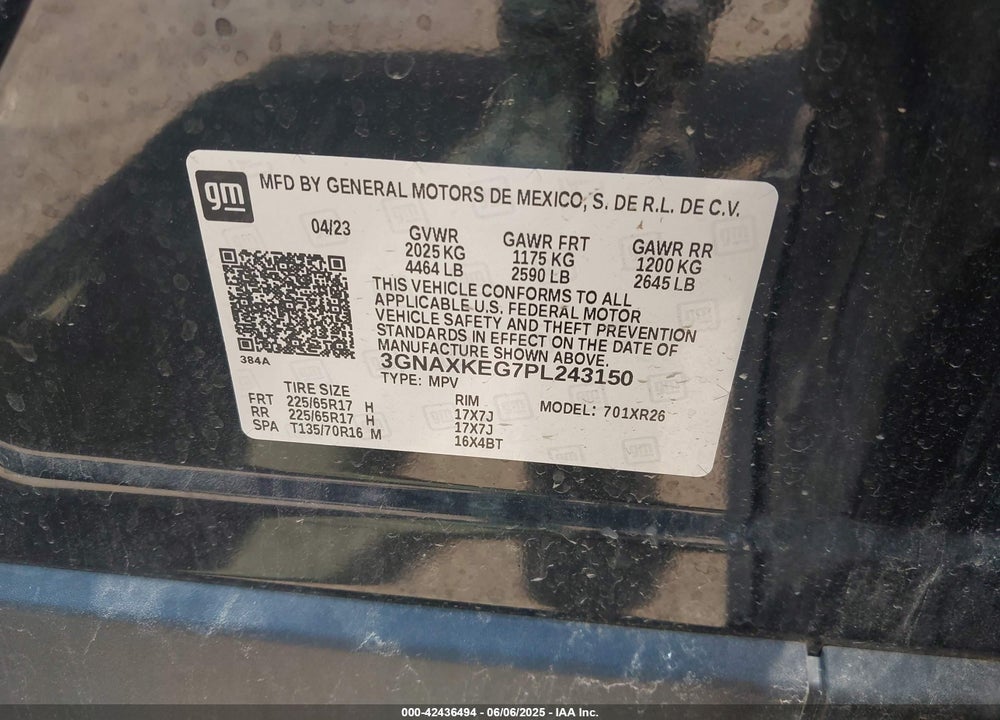 2023 CHEVROLET EQUINOX VIN: 3GNAXKEG7PL243150