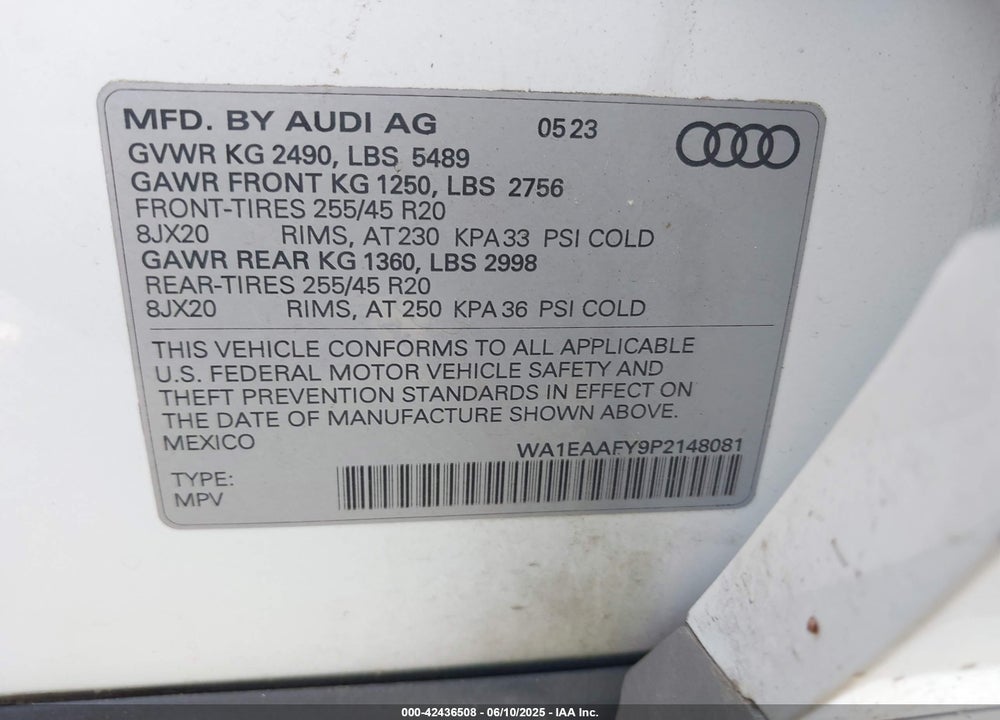 2023 AUDI Q5 VIN: WA1EAAFY9P2148081