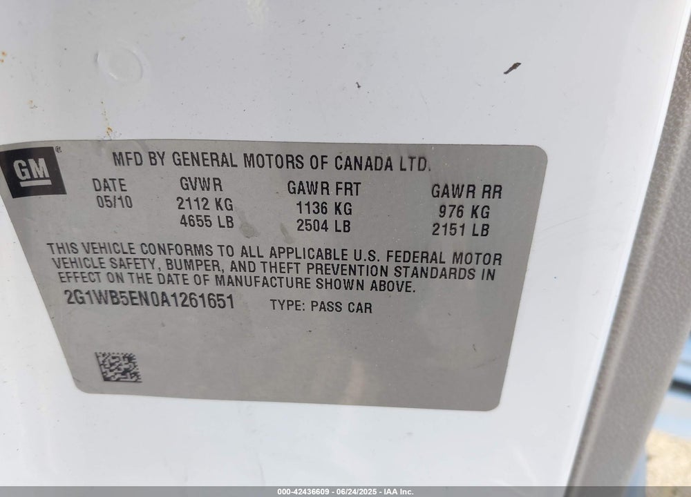 2010 CHEVROLET IMPALA LT VIN: 2G1WB5EN0A1261651