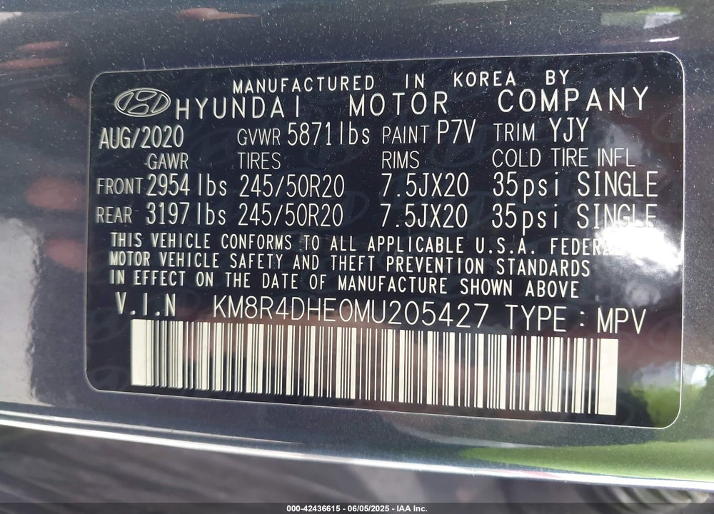 2021 HYUNDAI PALISADE SEL VIN: KM8R4DHE0MU205427