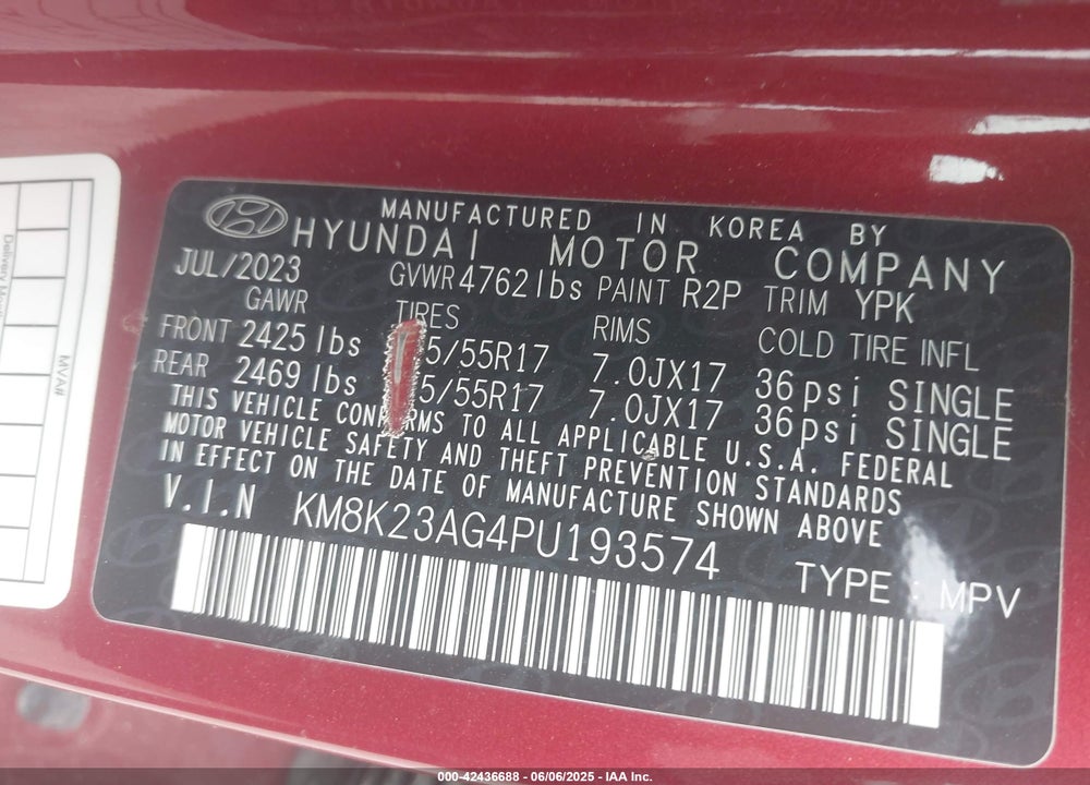 2023 HYUNDAI KONA ELECTRIC VIN: KM8K23AG4PU193574
