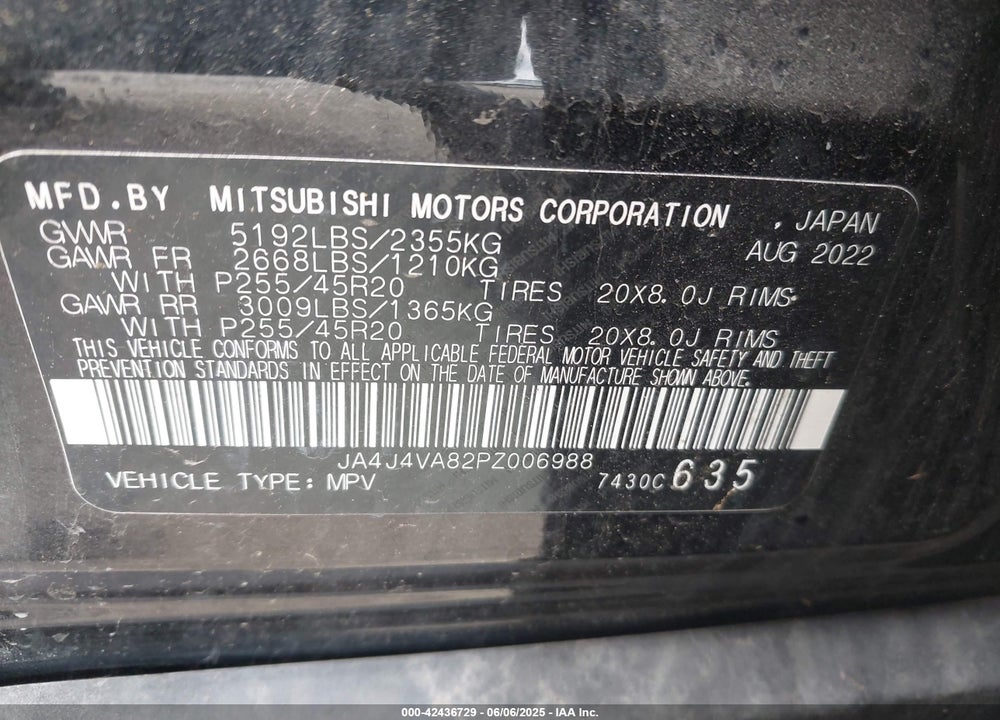 2023 MITSUBISHI OUTLANDER SEL 2.5 S-AWC/SEL 40TH ANNIVERSARY S-AWC/SEL BLACK EDITION S-AWC VIN: JA4J4VA82PZ006988