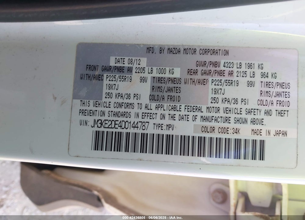 2013 MAZDA CX-5 VIN: JM3KE2DE4D0144787