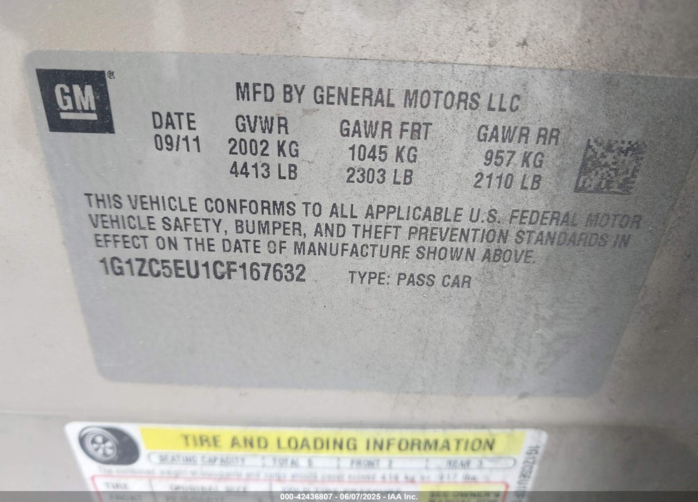 2012 CHEVROLET MALIBU VIN: 1G1ZC5EU1CF167632