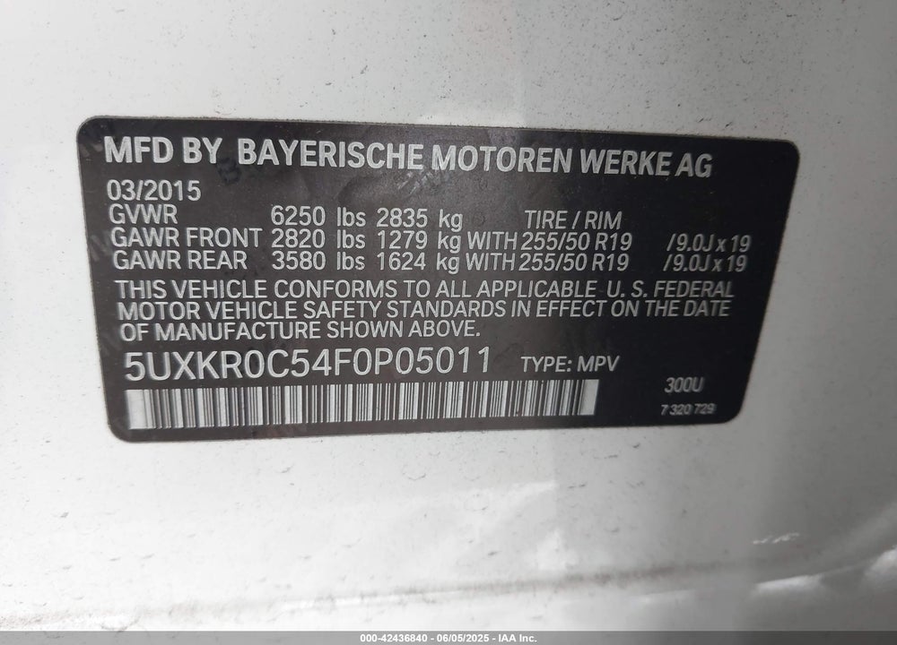 2015 BMW X5 XDRIVE35I VIN: 5UXKR0C54F0P05011