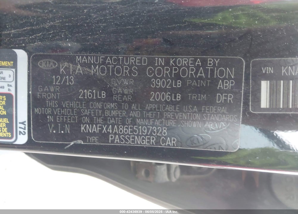 2014 KIA FORTE VIN: KNAFX4A86E5197328