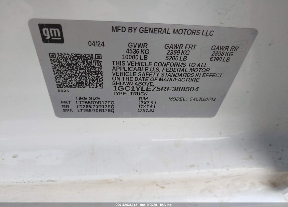 2024 CHEVROLET SILVERADO 2500HD VIN: 1GC1YLE75RF388504