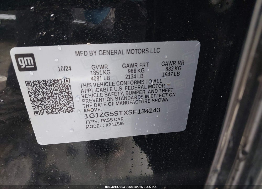 2025 CHEVROLET MALIBU VIN: 1G1ZG5STXSF134143