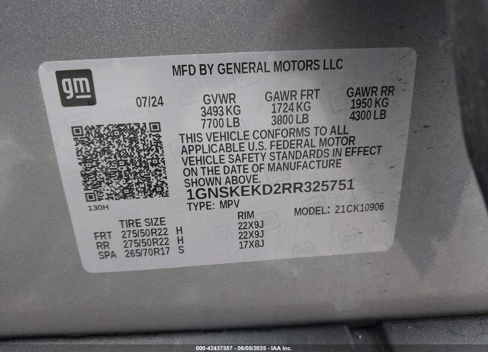 2024 CHEVROLET SUBURBAN VIN: 1GNSKEKD2RR325751