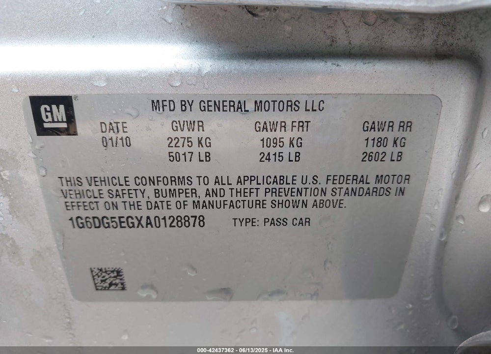 2010 CADILLAC CTS LUXURY VIN: 1G6DG5EGXA0128878
