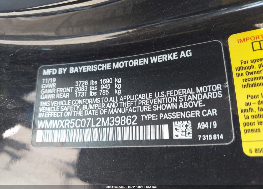 2020 MINI HARDTOP VIN: WMWXR5C07L2M39862