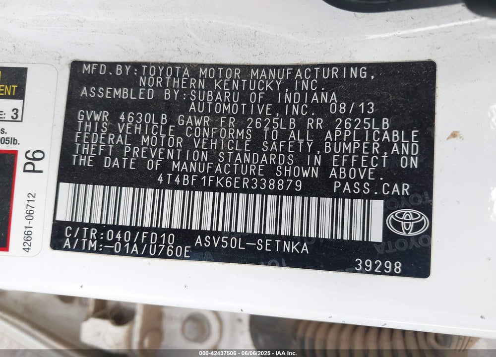 2014 TOYOTA CAMRY VIN: 4T4BF1FK6ER338879