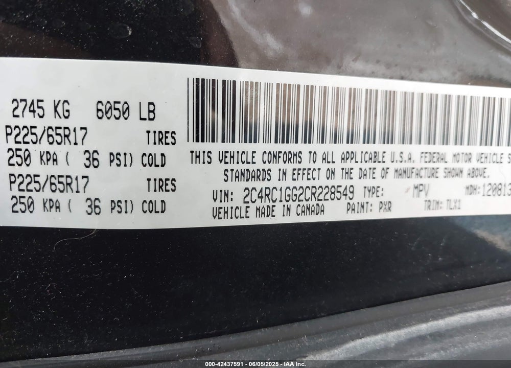 2012 CHRYSLER TOWN & COUNTRY LIMITED VIN: 2C4RC1GG2CR228549