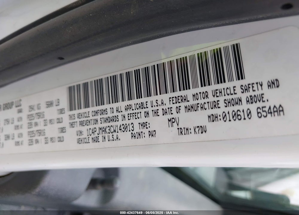 2012 JEEP LIBERTY VIN: 1C4PJMAK3CW143013