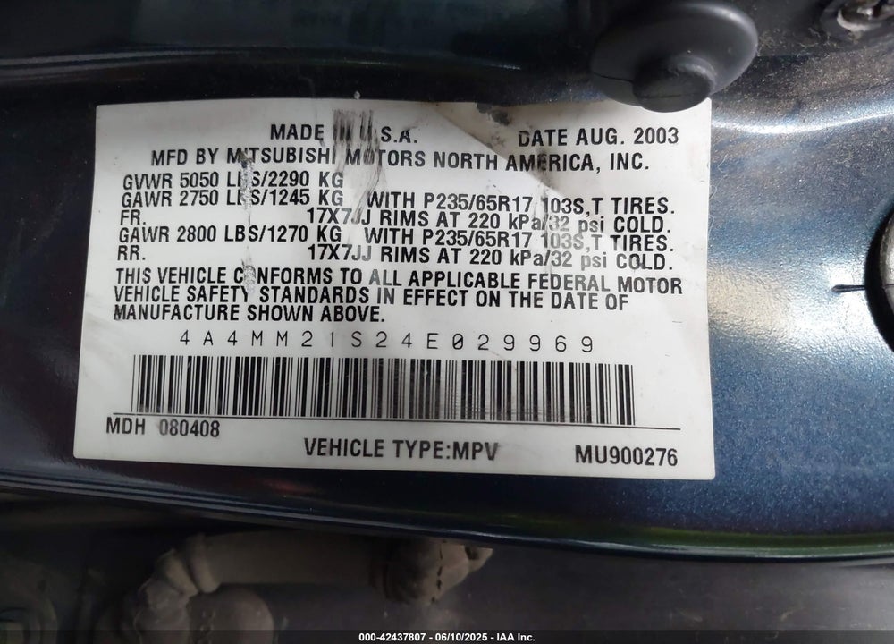 2004 MITSUBISHI ENDEAVOR VIN: 4A4MM21S24E029969