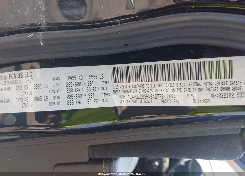 2017 JEEP CHEROKEE VIN: 1C4PJLCS3HW642778