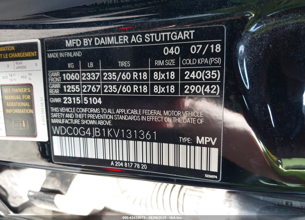 2019 MERCEDES-BENZ GLC 300 VIN: WDC0G4JB1KV131361