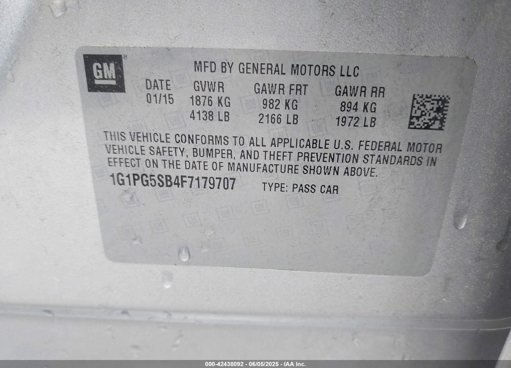 2015 CHEVROLET CRUZE LTZ VIN: 1G1PG5SB4F7179707