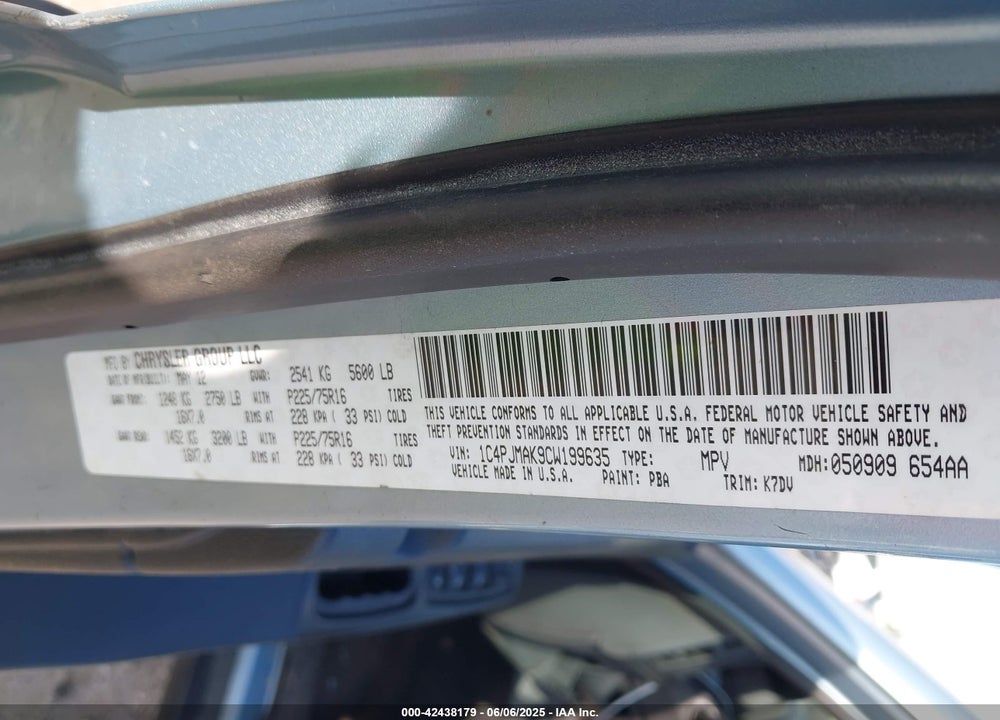 2012 JEEP LIBERTY VIN: 1C4PJMAK9CW199635