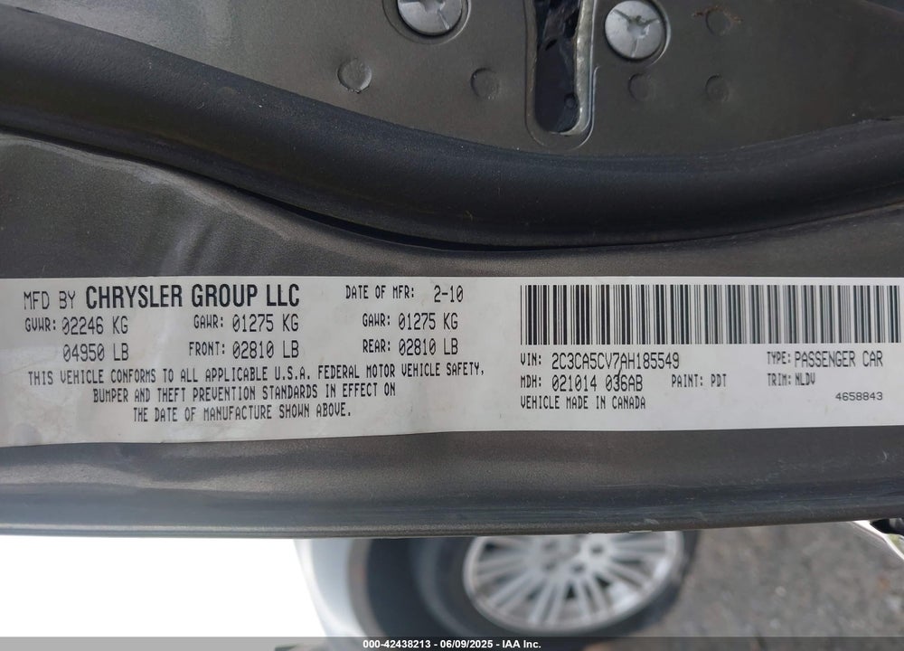 2010 CHRYSLER 300 VIN: 2C3CA5CV7AH185549