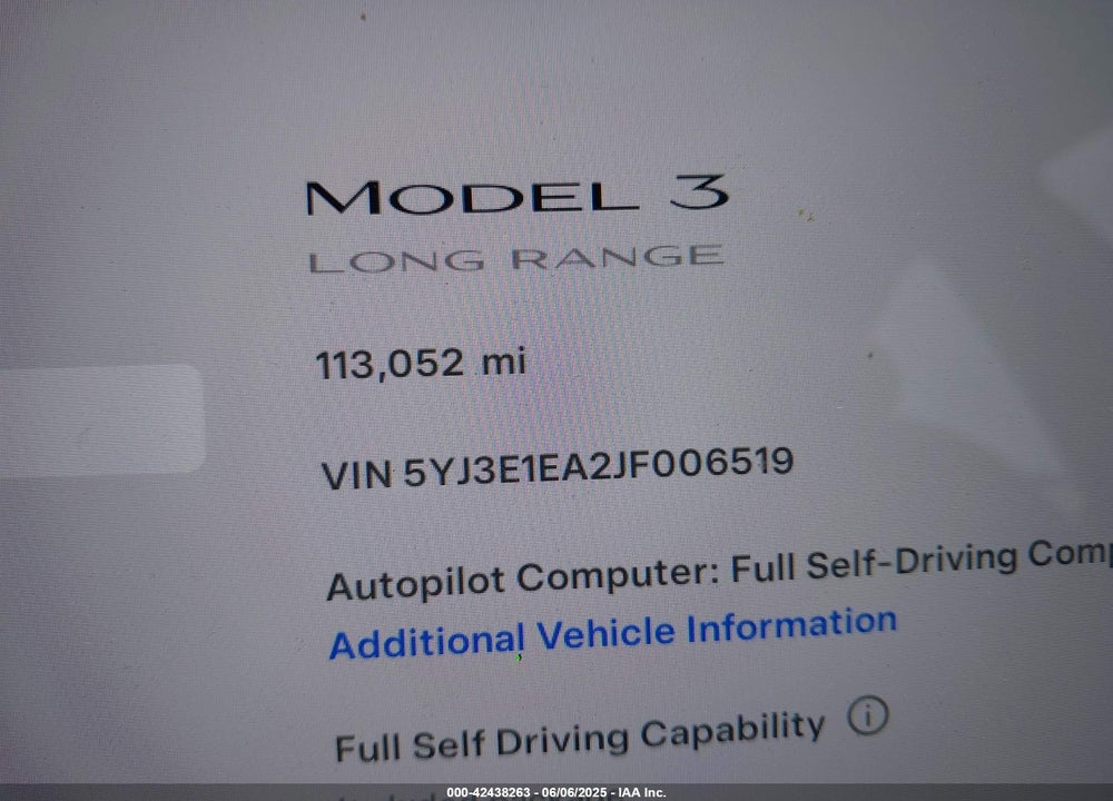 2018 TESLA MODEL 3 VIN: 5YJ3E1EA2JF006519