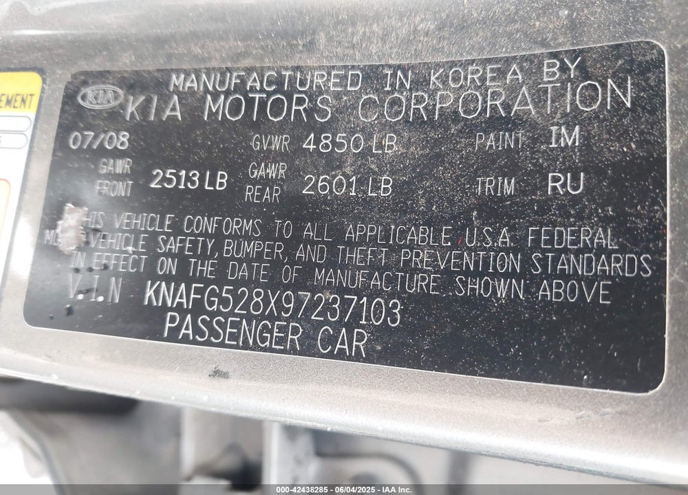 2009 KIA RONDO VIN: KNAFG528X97237103