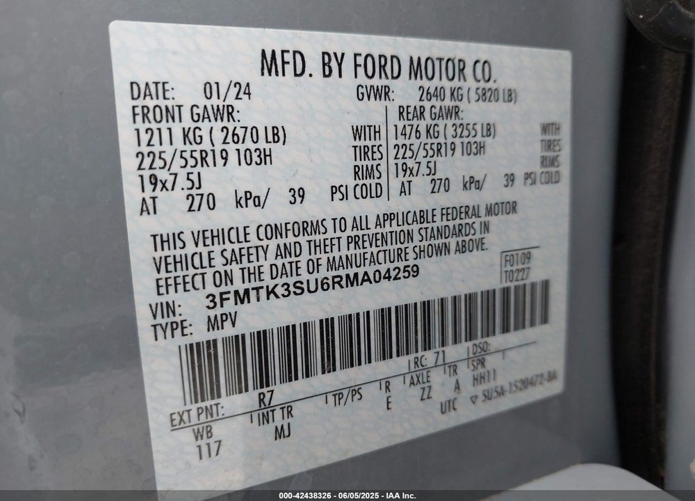 2024 FORD MUSTANG MACH-E PREMIUM VIN: 3FMTK3SU6RMA04259