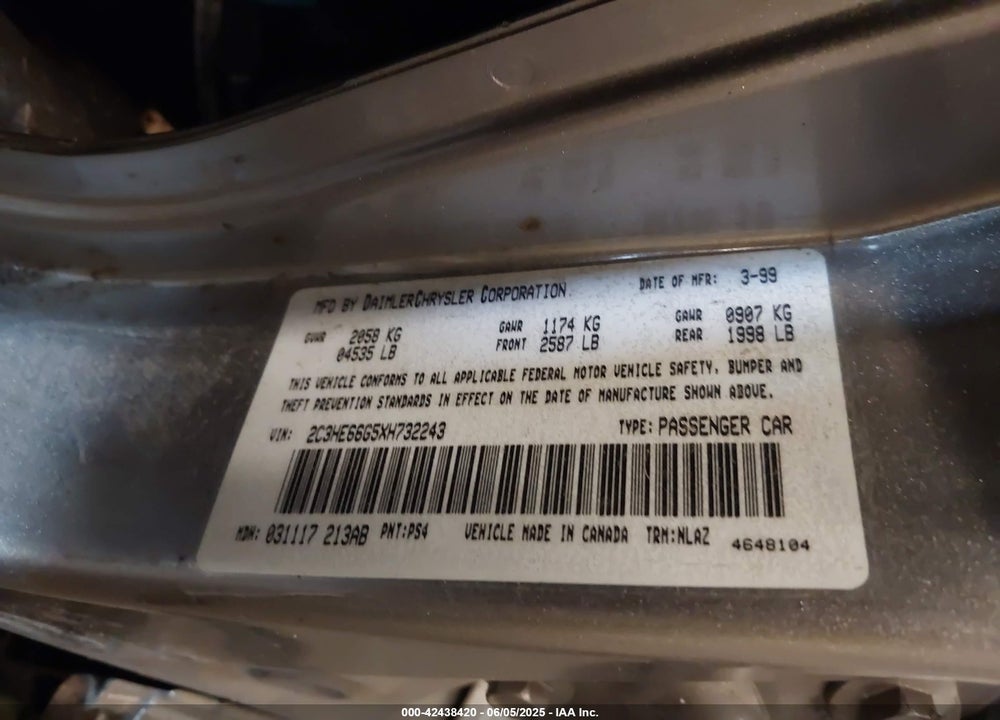 1999 CHRYSLER 300M VIN: 2C3HE66G5XH732243