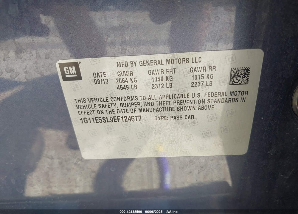 2014 CHEVROLET MALIBU 2LT VIN: 1G11E5SL9EF124677