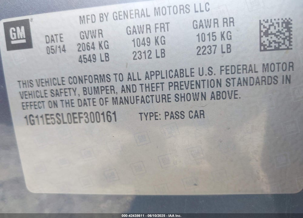 2014 CHEVROLET MALIBU 2LT VIN: 1G11E5SL0EF300161