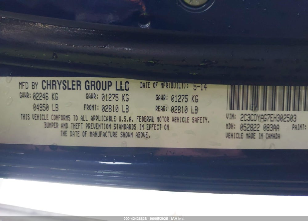 2014 DODGE CHALLENGER SXT VIN: 2C3CDYAG7EH302503