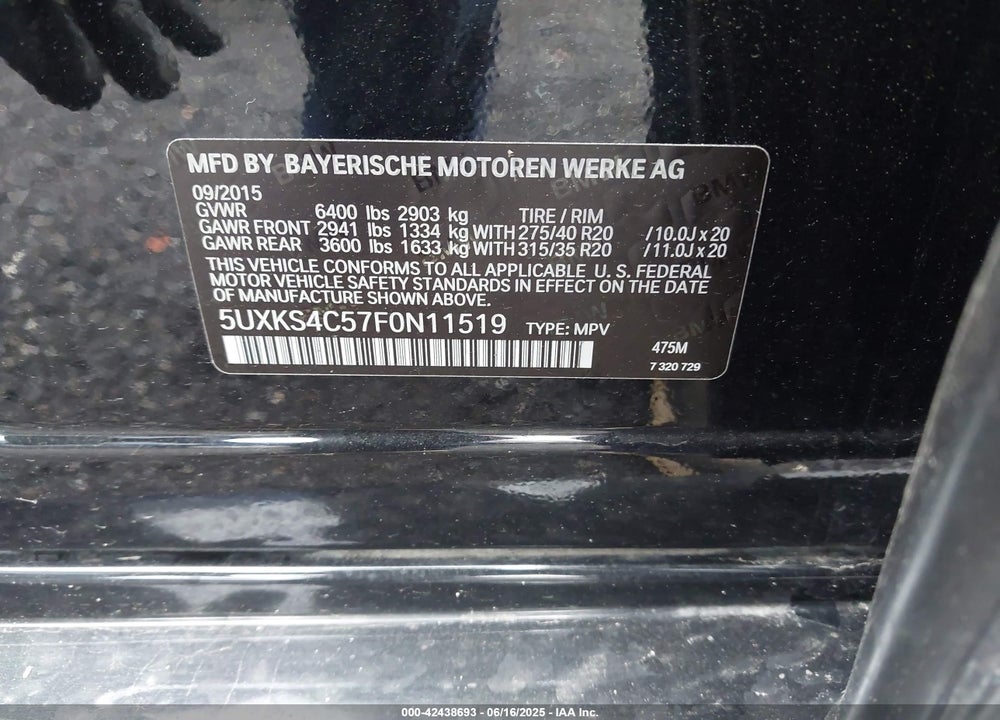 2015 BMW X5 XDRIVE35D VIN: 5UXKS4C57F0N11519