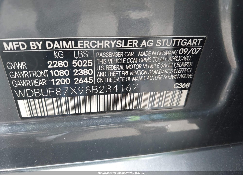 2008 MERCEDES-BENZ E 350 VIN: WDBUF87X98B234167