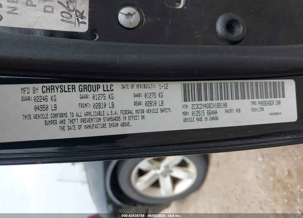 2012 DODGE CHALLENGER SXT VIN: 2C3CDYAG8CH189108