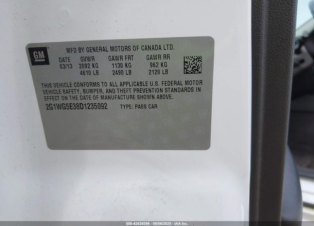 2013 CHEVROLET IMPALA LT VIN: 2G1WG5E38D1235092