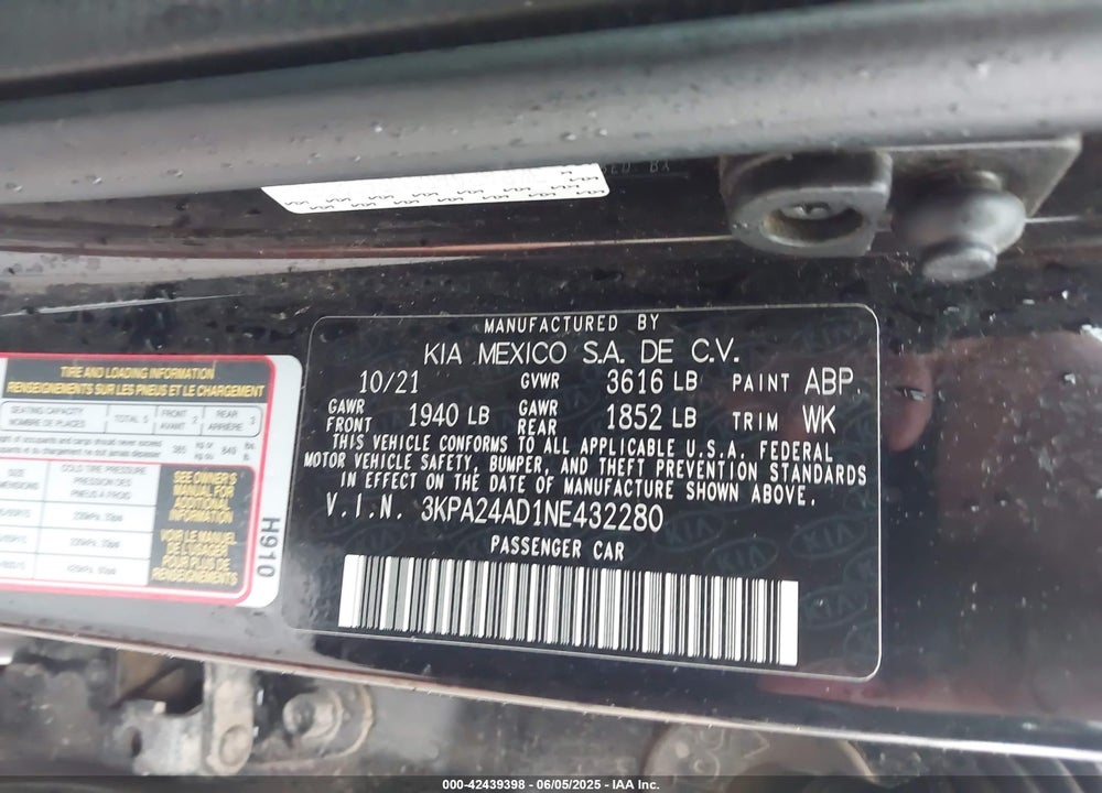 2022 KIA RIO VIN: 3KPA24AD1NE432280