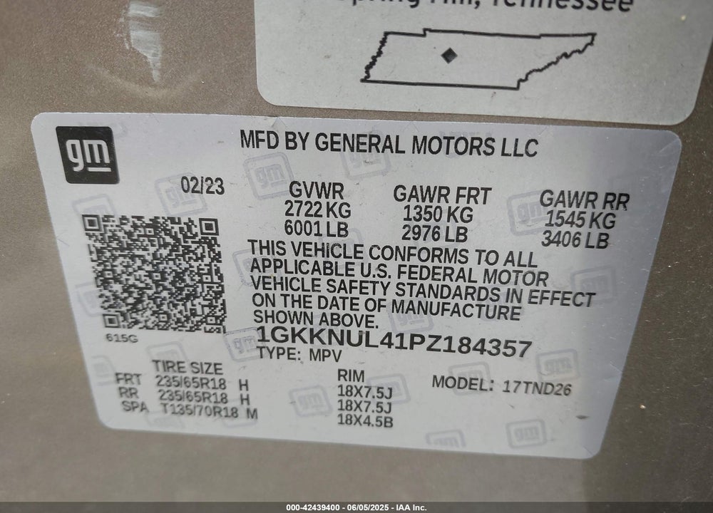 2023 GMC ACADIA AWD SLT VIN: 1GKKNUL41PZ184357